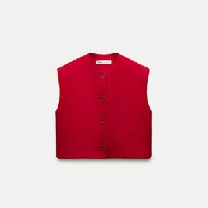 Zara Red Sleeveless Boxy Button Vest